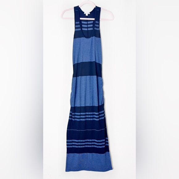 James Perse Stripe Racerback tank Midi/ Maxi Dress Navy Blue Black size 2 - Picture 1 of 10